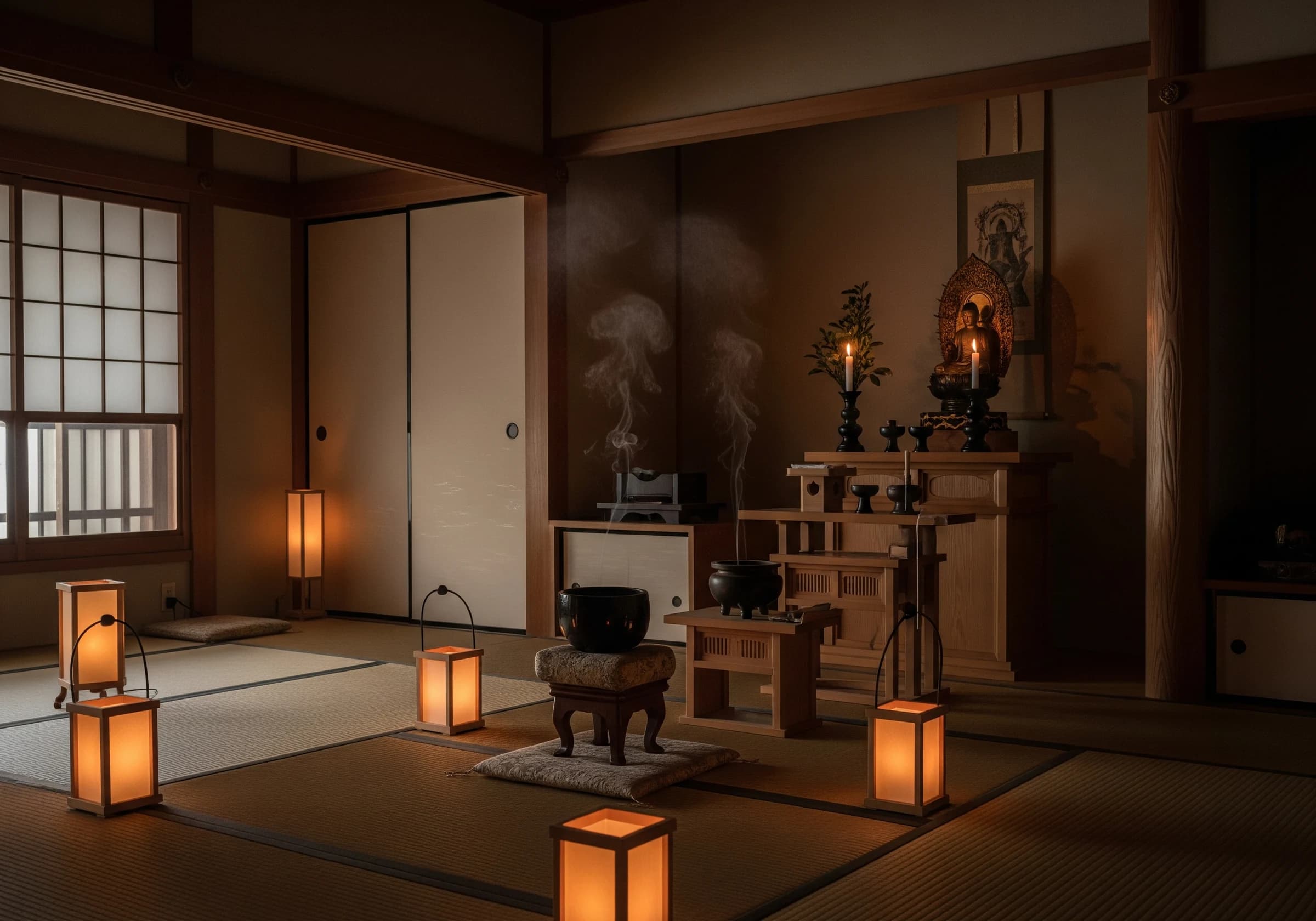 ろうそくが灯る静かな祈りの間